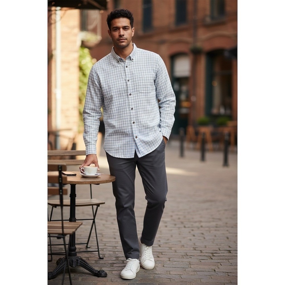 UNTUCKit Men Slim Fit Long Sleeve Button Up Shirt Blue White Check Corvina S